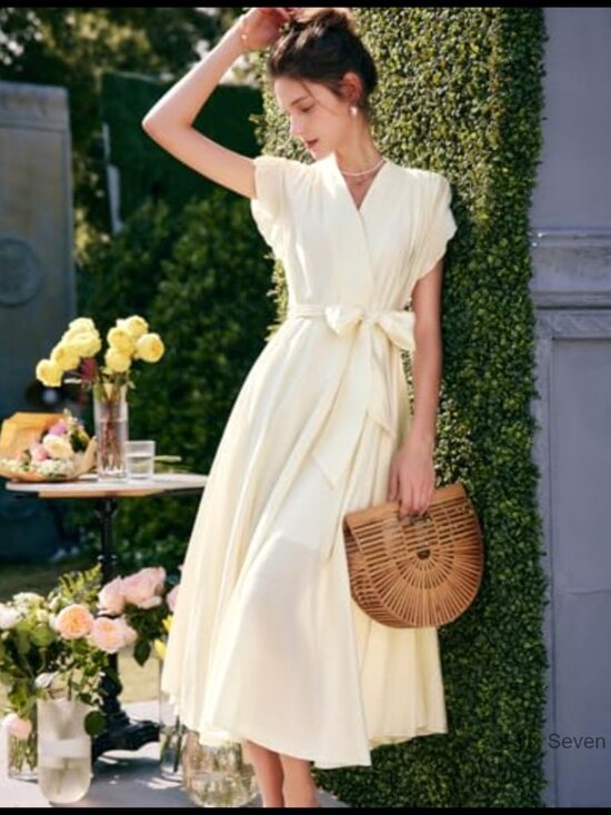 Viscose Polyester Flowing A-Line Midi Dress with Waist Tie - Picture 2 of 7